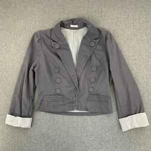 Ali & Kris Gray Jacket Medium Cuffed Long Sleeves Collared Cotton Button Detail